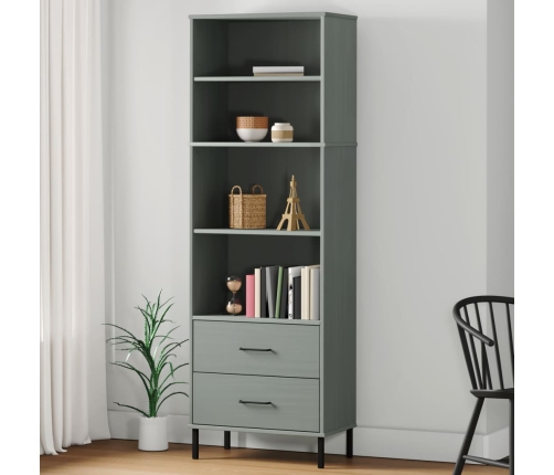 vidaXL Librería con 2 cajones OSLO madera maciza gris 60x35x180 cm