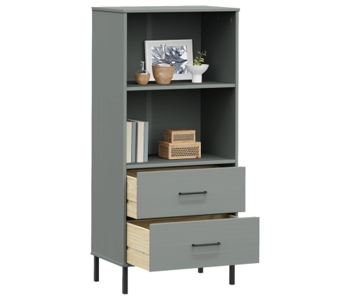 Librería con 2 cajones OSLO madera maciza gris 60x35x128,5 cm