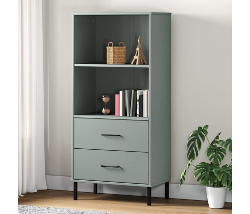 Librería con 2 cajones OSLO madera maciza gris 60x35x128,5 cm