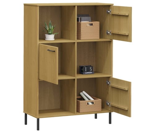 vidaXL Librería patas de metal OSLO madera maciza marrón 90x35x128,5cm