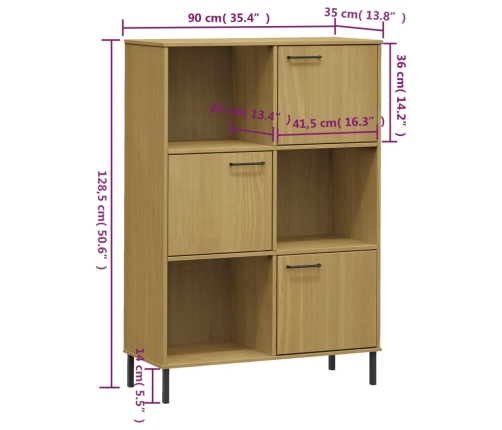 vidaXL Librería patas de metal OSLO madera maciza marrón 90x35x128,5cm