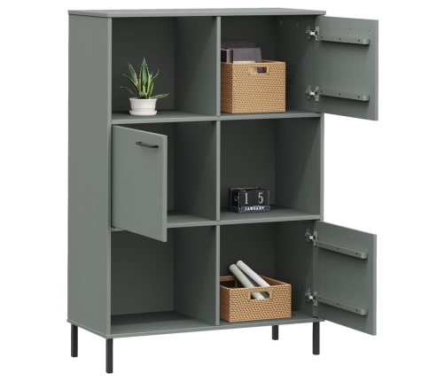 vidaXL Librería patas de metal OSLO madera maciza gris 90x35x128,5cm