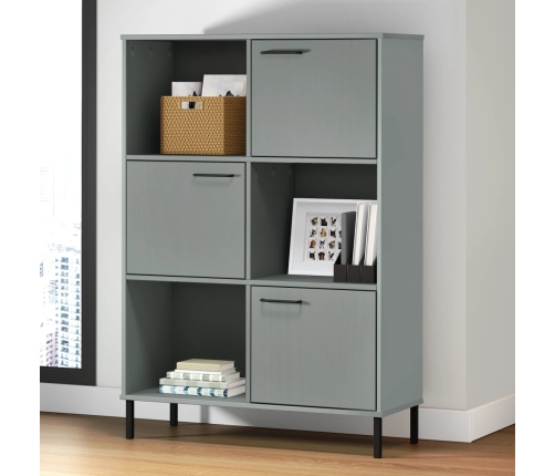 vidaXL Librería patas de metal OSLO madera maciza gris 90x35x128,5cm