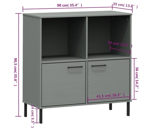 Librería patas de metal OSLO madera maciza gris 90x35x90,5 cm