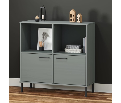 Librería patas de metal OSLO madera maciza gris 90x35x90,5 cm