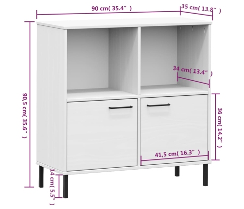 Librería patas de metal OSLO madera maciza blanco 90x35x90,5 cm