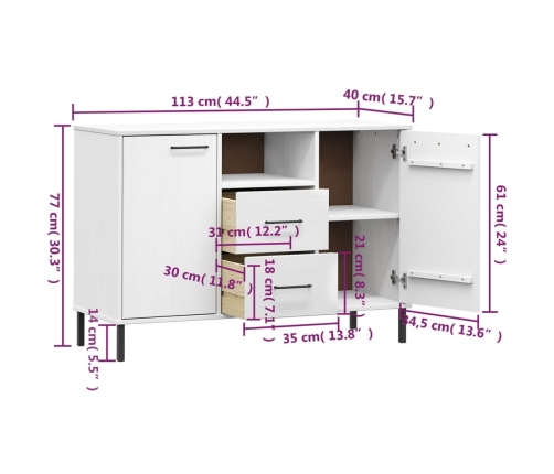 Aparador con patas metal OSLO madera maciza blanco 113x40x77 cm