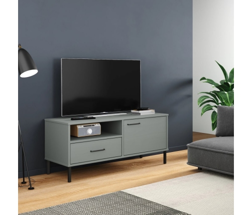 Mueble de TV con patas de metal OSLO madera maciza pino gris