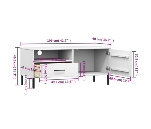 Mueble de TV con patas de metal OSLO madera maciza pino blanco