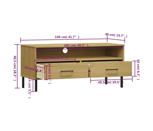 Mueble de TV con patas de metal OSLO madera maciza pino marrón