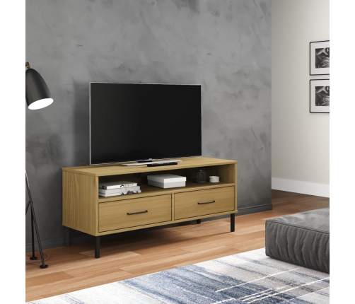 Mueble de TV con patas de metal OSLO madera maciza pino marrón