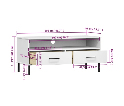 vidaXL Mueble de TV con patas de metal OSLO madera maciza pino blanco