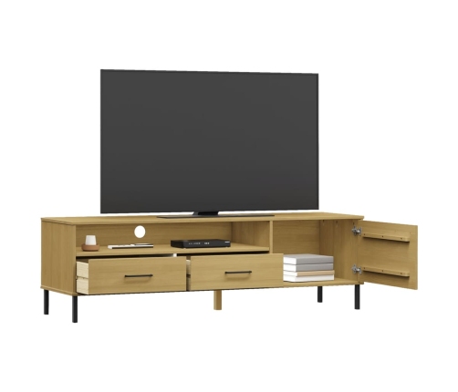 vidaXL Mueble de TV con patas de metal OSLO madera maciza pino marrón