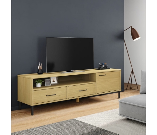 vidaXL Mueble de TV con patas de metal OSLO madera maciza pino marrón