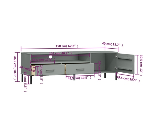 Mueble de TV con patas de metal OSLO madera maciza pino gris