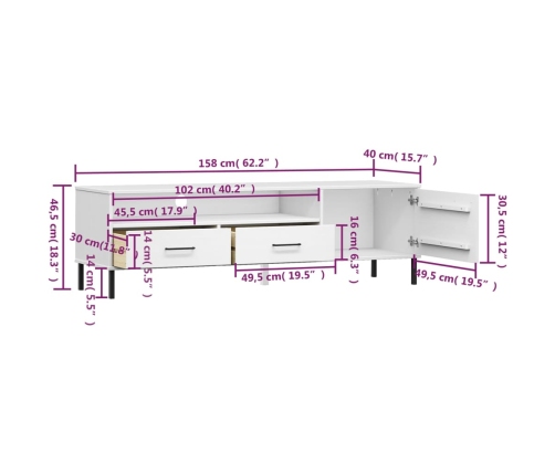 Mueble de TV con patas de metal OSLO madera maciza pino blanco