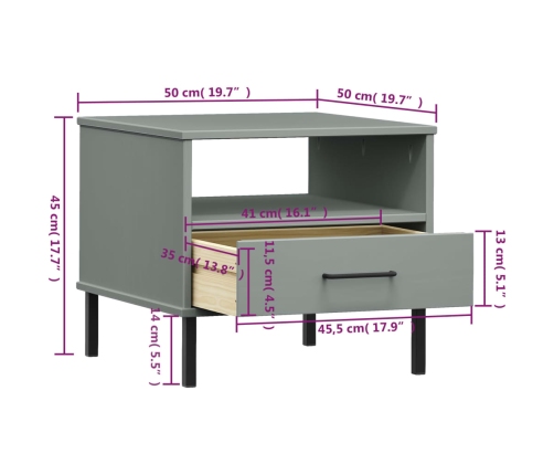 vidaXL Mesita de noche con patas de metal OSLO madera maciza pino gris