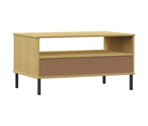 vidaXL Mesa de centro patas metal OSLO madera maciza marrón 85x50x45cm