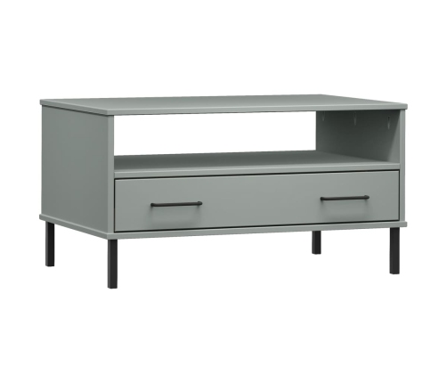 Mesa de centro patas metal OSLO madera maciza gris 85x50x45 cm