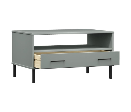 Mesa de centro patas metal OSLO madera maciza gris 85x50x45 cm