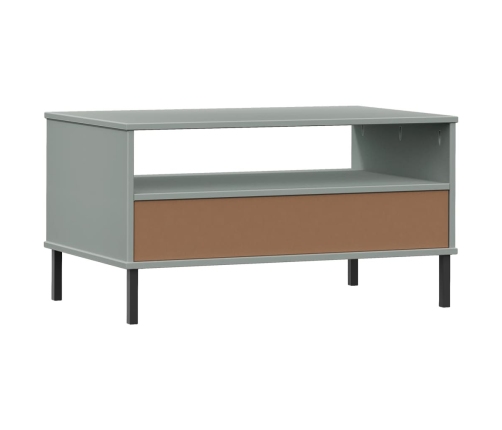 Mesa de centro patas metal OSLO madera maciza gris 85x50x45 cm