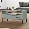 vidaXL Mesa de centro patas metal OSLO madera maciza gris 85x50x45 cm