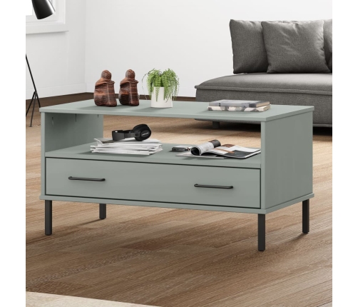 Mesa de centro patas metal OSLO madera maciza gris 85x50x45 cm