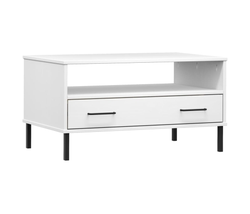 vidaXL Mesa de centro patas metal OSLO madera maciza blanco 85x50x45cm