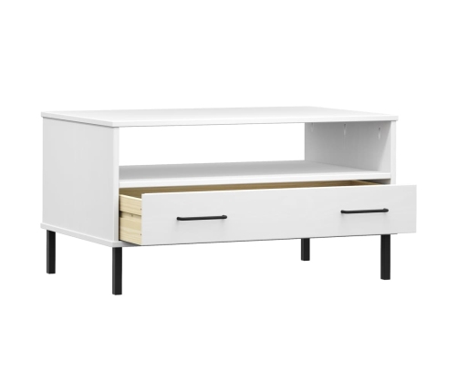 vidaXL Mesa de centro patas metal OSLO madera maciza blanco 85x50x45cm