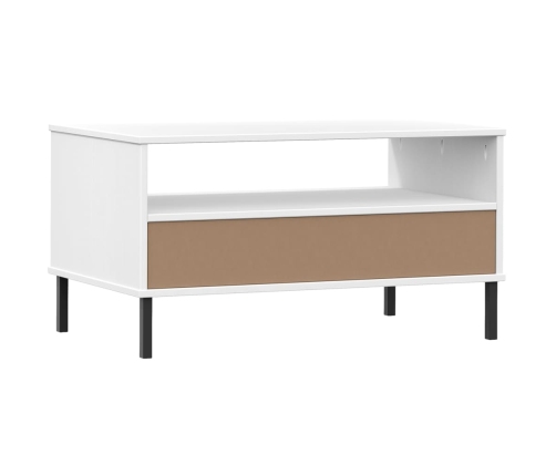 vidaXL Mesa de centro patas metal OSLO madera maciza blanco 85x50x45cm