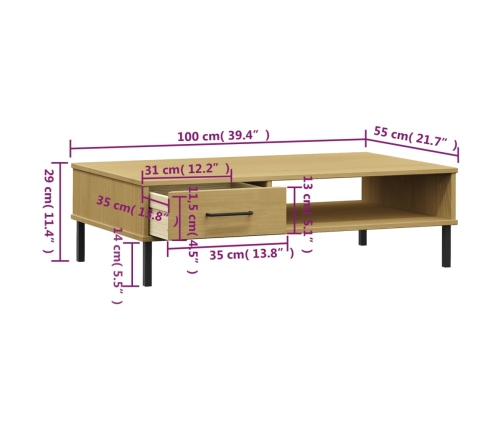 Mesa de centro patas de metal OSLO madera maciza pino marrón