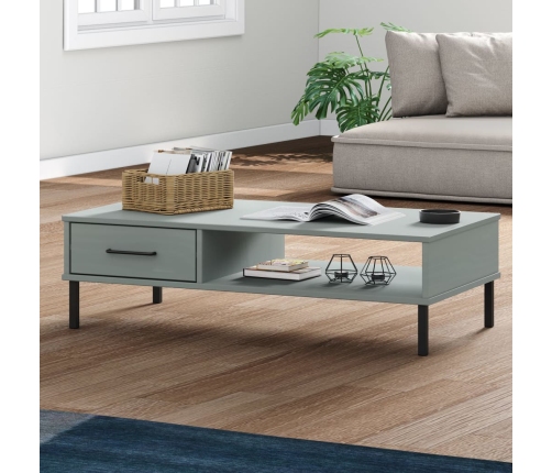 Mesa de centro con patas de metal OSLO madera maciza pino gris