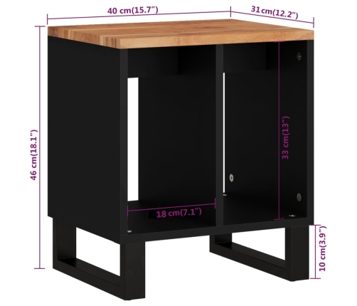 Mesa auxiliar madera maciza acacia y contrachapada 40x31x46 cm