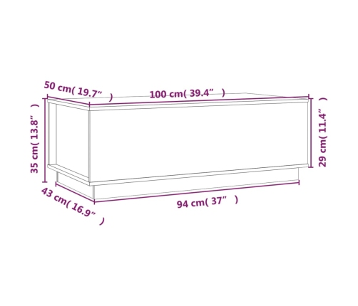 Mesa de centro de madera maciza de pino 100x50x35 cm