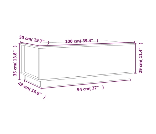 Mesa de centro de madera maciza de pino gris 100x50x35 cm