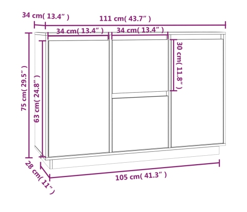 Aparador madera maciza de pino 111x34x75 cm