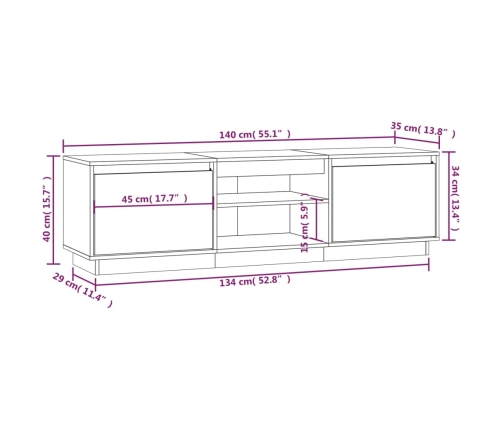 Mueble de TV de madera maciza de pino 140x35x40 cm