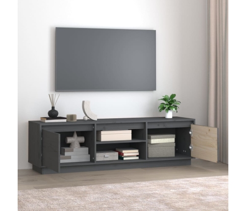 Mueble de TV de madera maciza de pino gris 140x35x40 cm