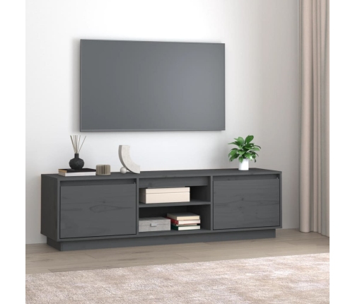 Mueble de TV de madera maciza de pino gris 140x35x40 cm