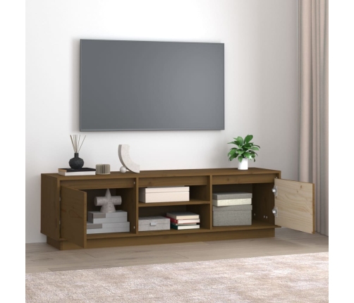 Mueble de TV madera maciza de pino marrón miel 140x35x40 cm