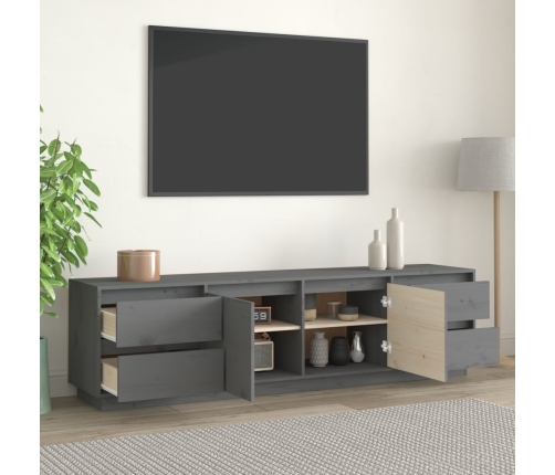 Mueble de TV madera maciza de pino gris 176x37x47,5 cm