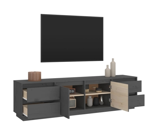 Mueble de TV madera maciza de pino gris 176x37x47,5 cm