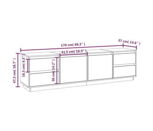 Mueble de TV madera maciza de pino gris 176x37x47,5 cm