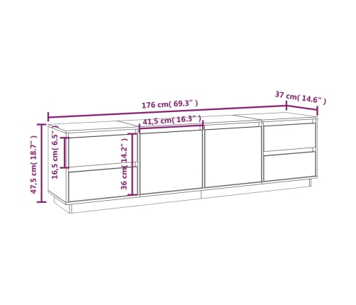 Mueble de TV madera maciza de pino marrón miel 176x37x47,5 cm