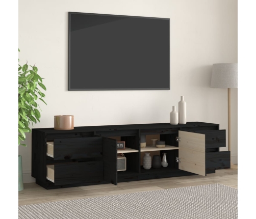 Mueble de TV madera maciza de pino negro 176x37x47,5 cm