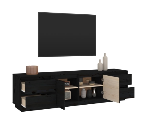 Mueble de TV madera maciza de pino negro 176x37x47,5 cm