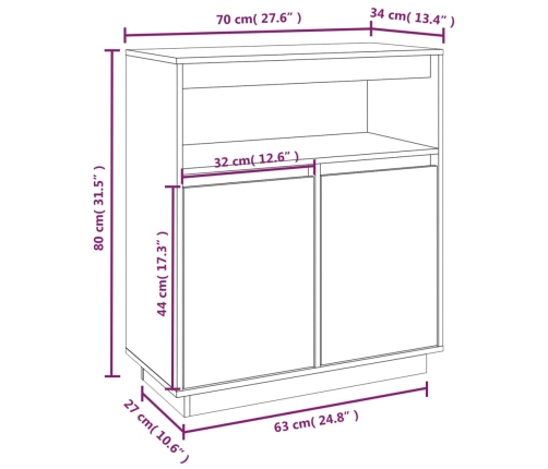 Aparador de madera maciza de pino 70x34x80 cm