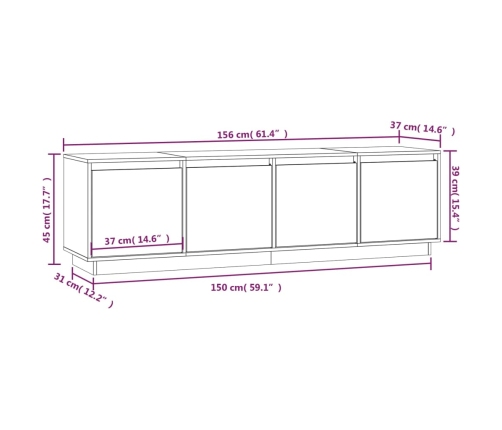 Mueble de TV de madera maciza de pino 156x37x45 cm