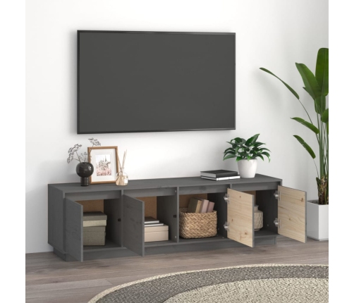 Mueble de TV madera maciza de pino gris 156x37x45 cm