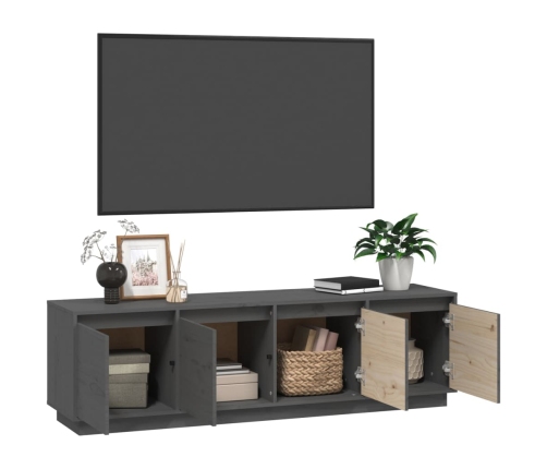 Mueble de TV madera maciza de pino gris 156x37x45 cm